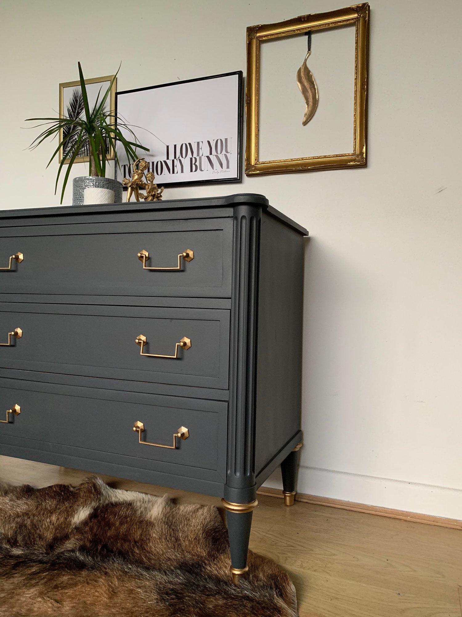 Image of Smaller Dark grey stag chest of drawers 