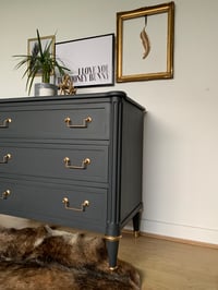 Image 3 of Smaller Dark grey stag chest of drawers 