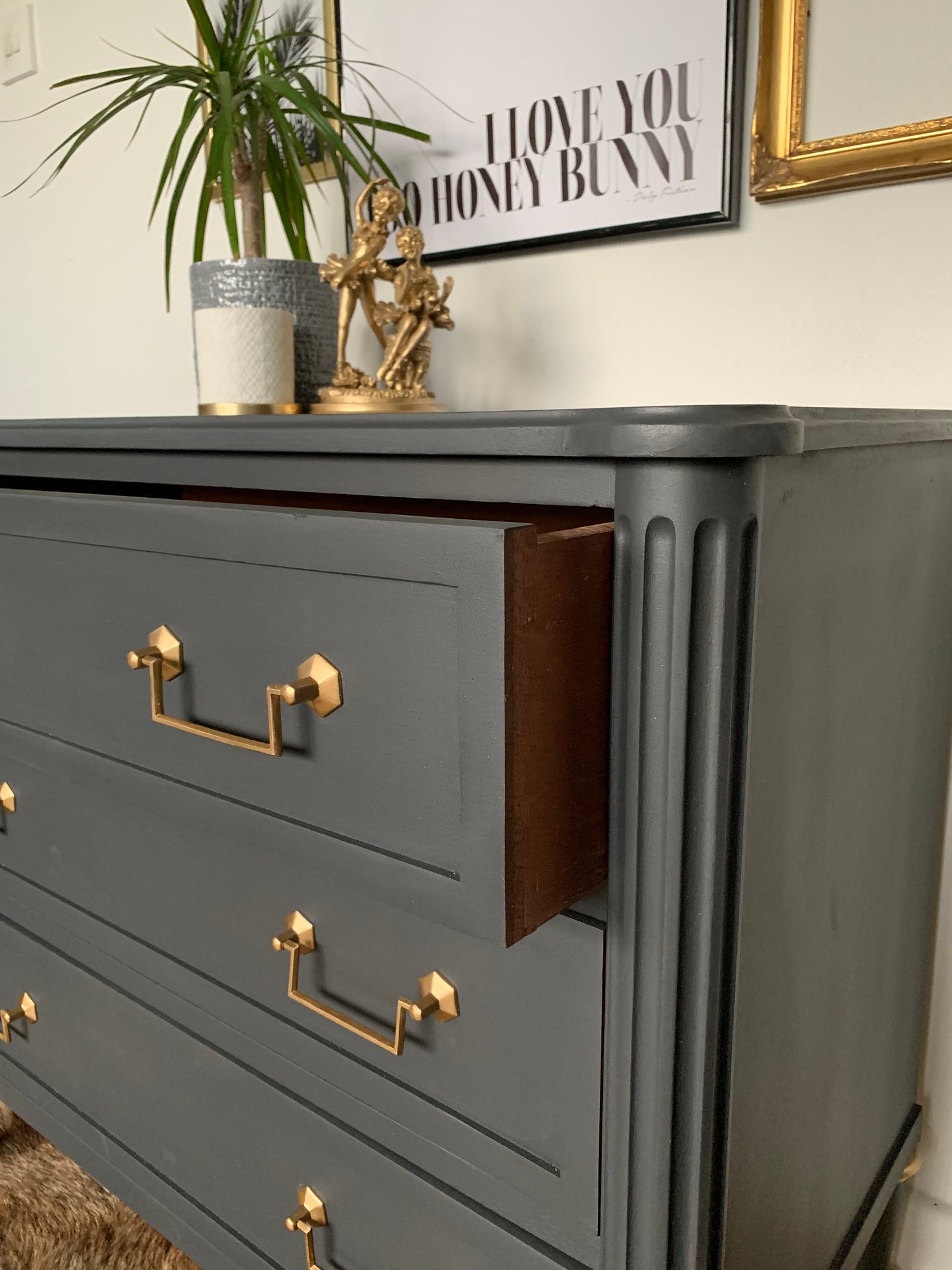 Image of Smaller Dark grey stag chest of drawers 