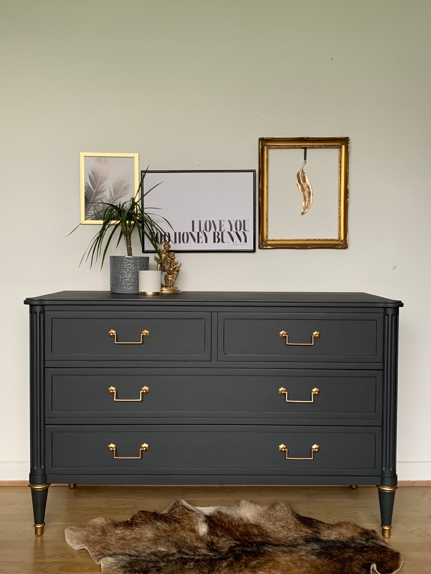 Image of Larger Mahogany Stag chest of drawers dark grey