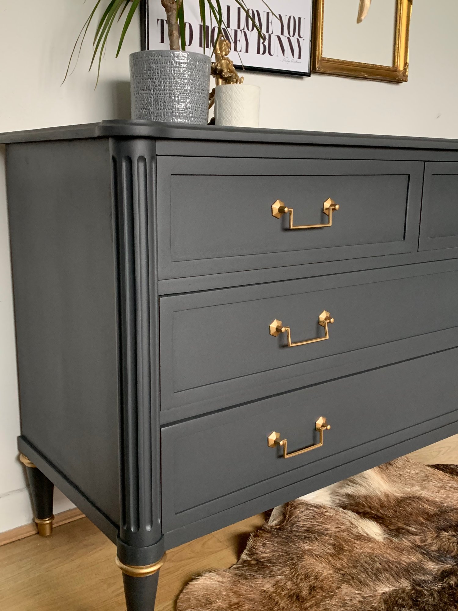 Image of Larger Mahogany Stag chest of drawers dark grey