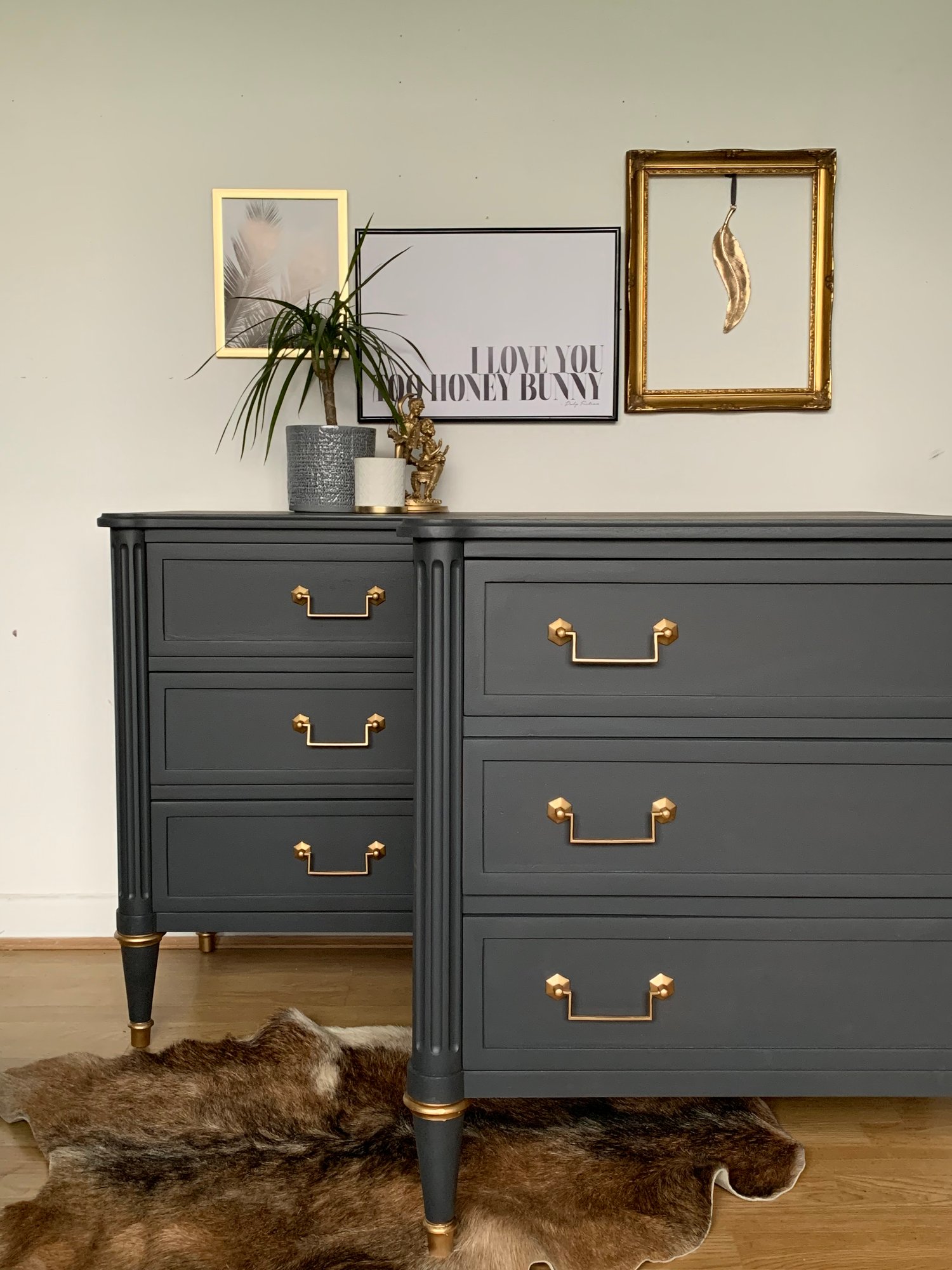 Image of Larger Mahogany Stag chest of drawers dark grey