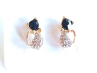 Gold Plated Crystal Rhinestone Cat Earrings