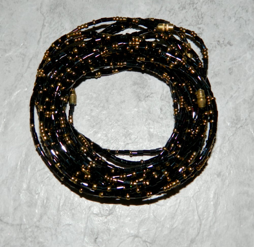 Image of Black and Gold Glass Waistbead 