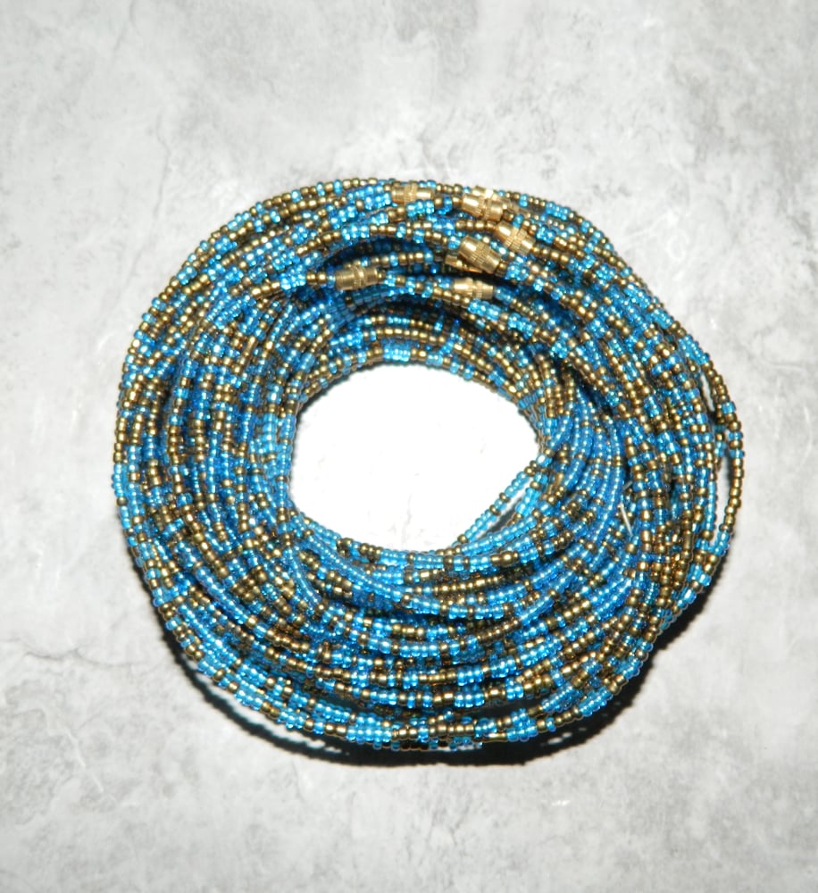 Image of Gold and light blue waist bead
