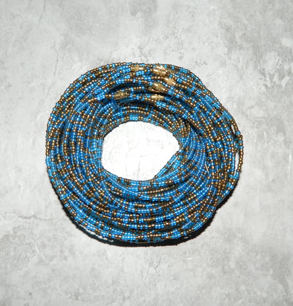 Image of Gold and light blue waist bead