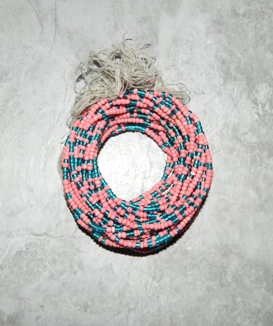 Image of Peach and Teal Tie Waistbead 