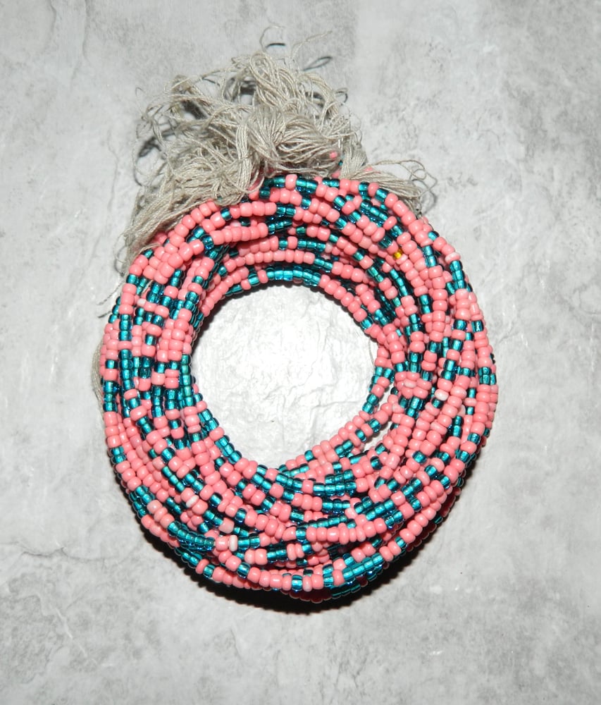 Image of Peach and Teal Tie Waistbead 