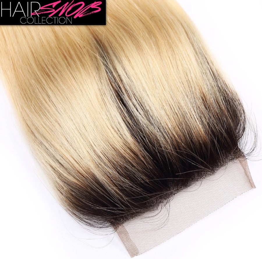 Image of Ombré Platinum Blonde #1B/#613 Free Part HD Lace Closure