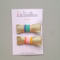 Image 1 of Duo barrettes dorées multico  : verte et rose