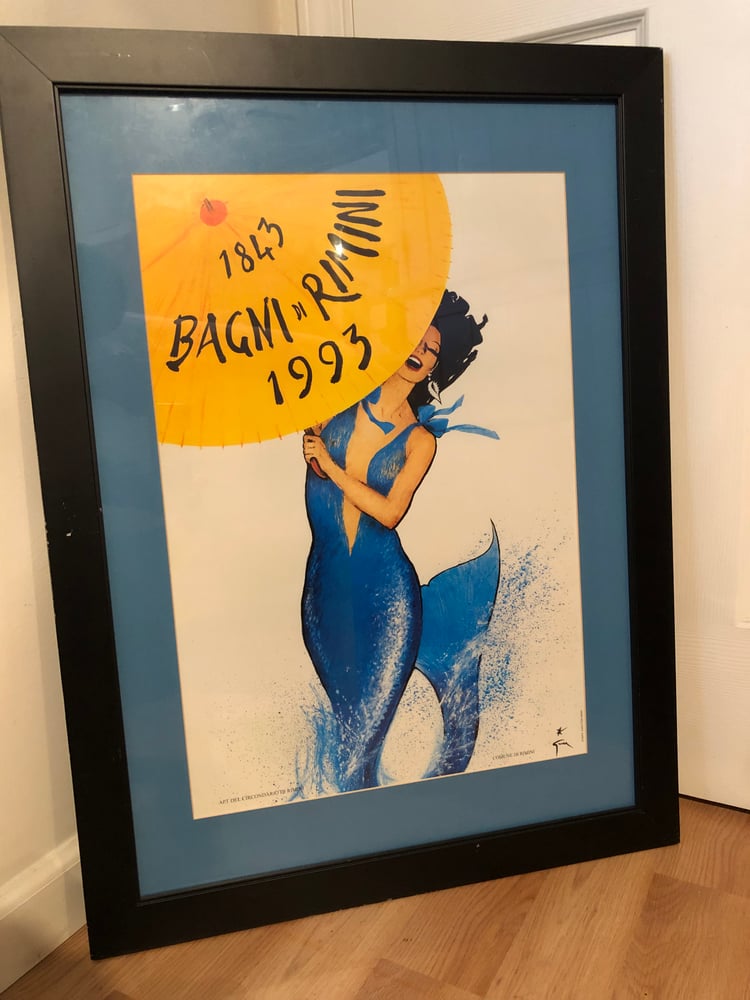 Image of Vintage Bagni n Rimini, Italian Beach Beautiful Mermaid original framed poster art
