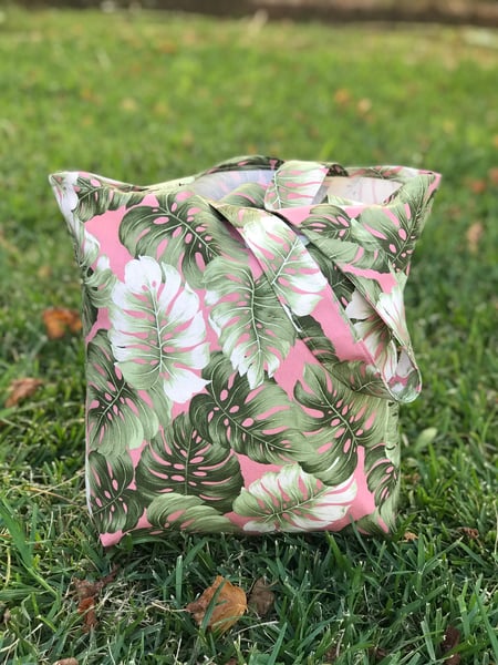 Image of Market Tote - Palm Leaves Pink Green