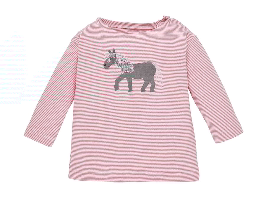 Image of T-Shirt fein rot  gestreift mit Pferd Art. 210234/310234 (A)