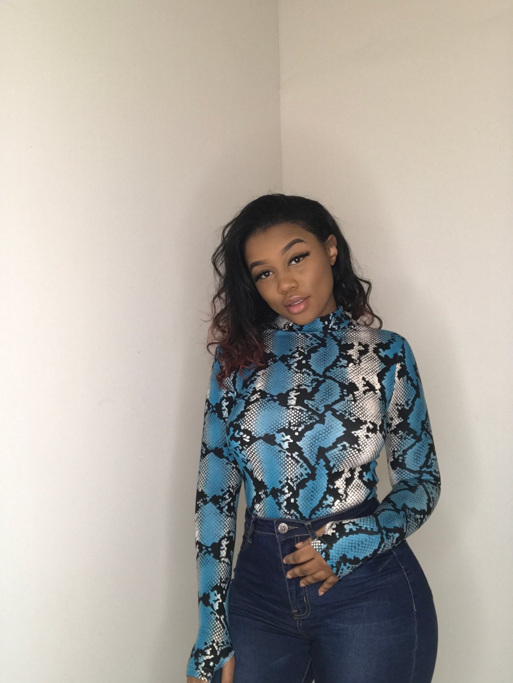 Image of Snake Print Bodysuit- Blue