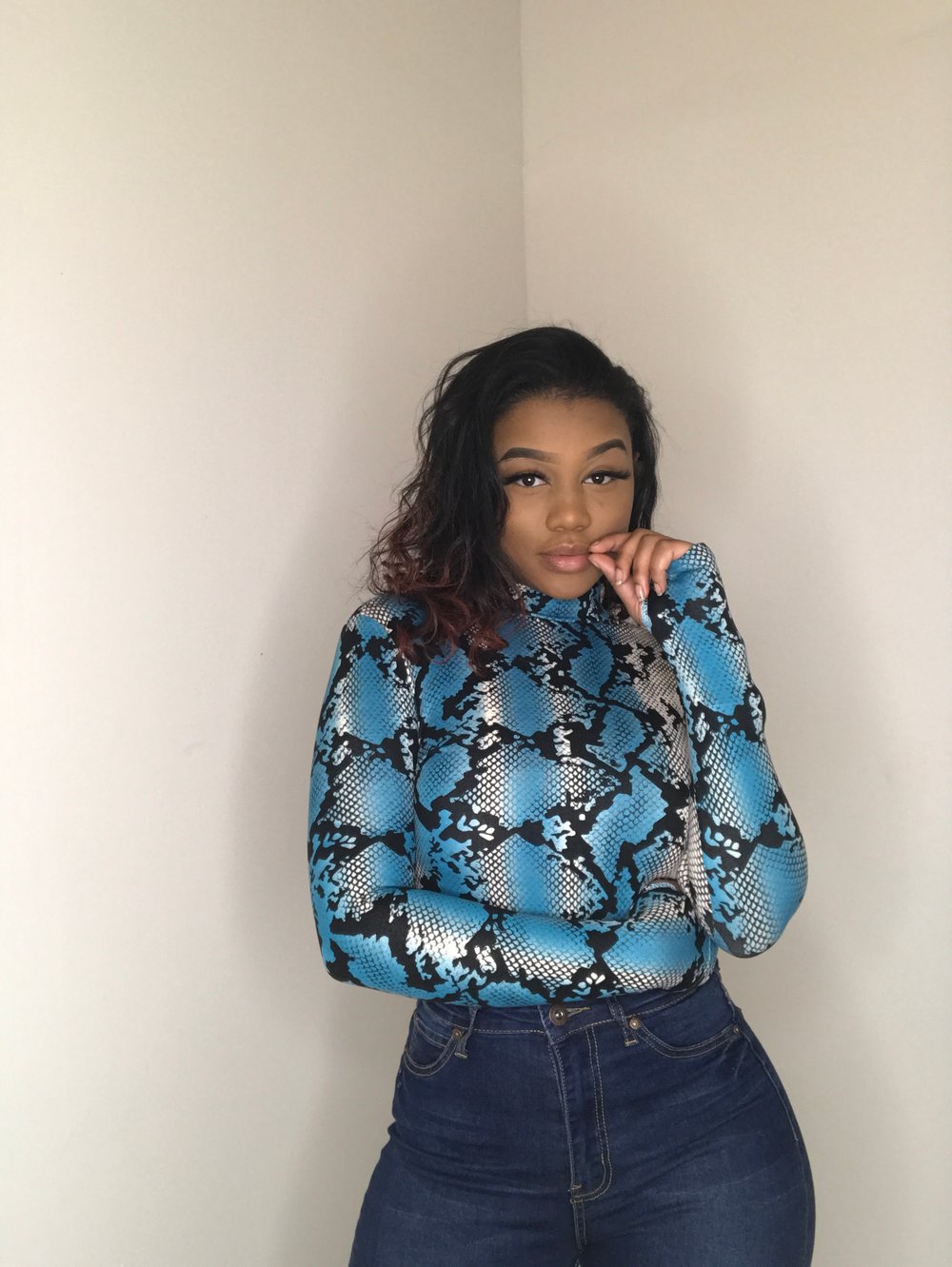 Image of Snake Print Bodysuit- Blue