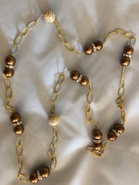 Image 1 of Chocolate Pearls and Crystals on Gold chain