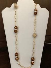 Image 2 of Chocolate Pearls and Crystals on Gold chain