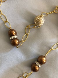 Image 3 of Chocolate Pearls and Crystals on Gold chain