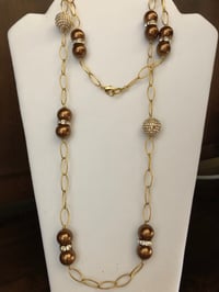Image 5 of Chocolate Pearls and Crystals on Gold chain