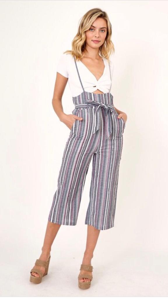 striped cropped jumpsuit