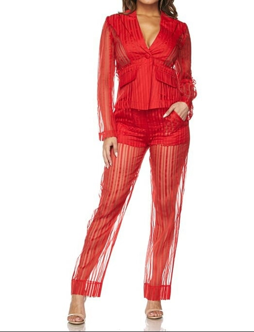 Image of "Red Hot" Sheer Pants Suit