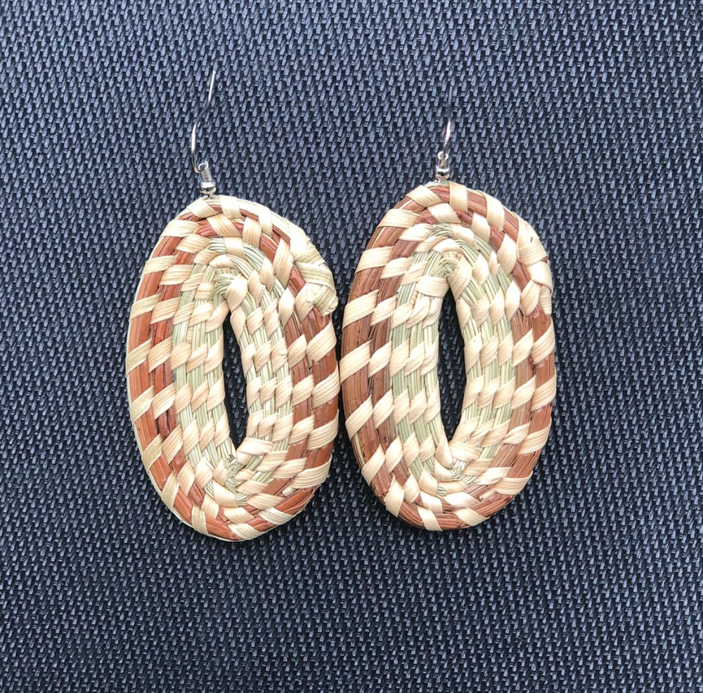 Image of Sweetgrass & Pine Needle Oblong Earrings 