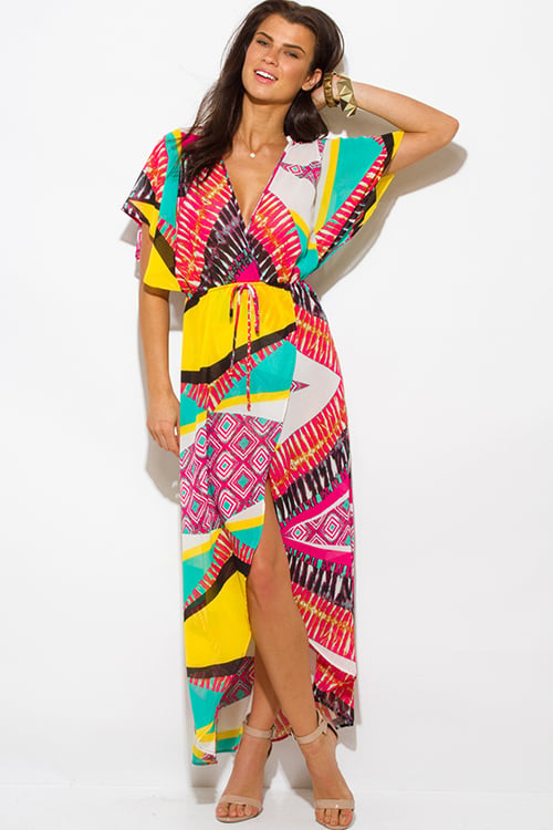 Image of Multicolored Print Sheer Maxi Dress 