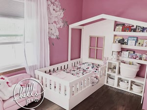 Image of Solid Wood Twin Reading Nook Bed with Cubbie Bench