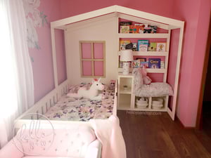 Image of Solid Wood Twin Reading Nook Bed with Cubbie Bench