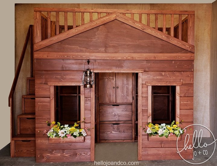 Image of Rustic Solid Wood Playhouse Bed