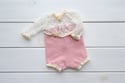 Olivia pink romper and bonnet set / newborn size