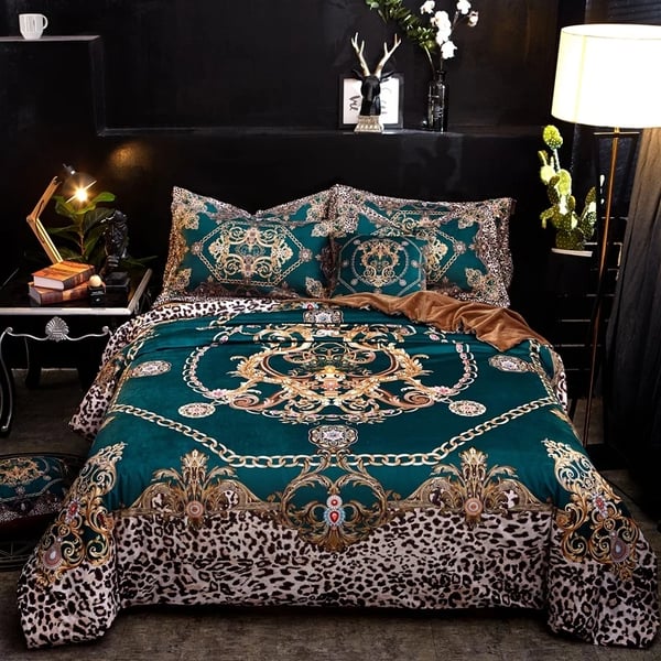 Image of Green velour luxurious soft  bedding 4 piece set