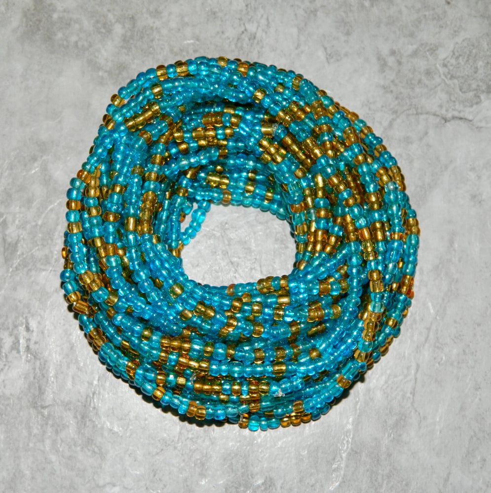 Image of Elastic Turquoise and Gold Waistbead 