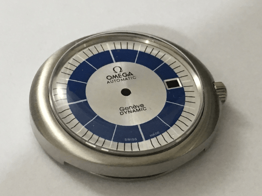 Image of OMEGA GENEVE DYNAMIC (SILVER AND BLUE DIAL) AUTO GENTS COMPLETE WATCH CASE.MINT