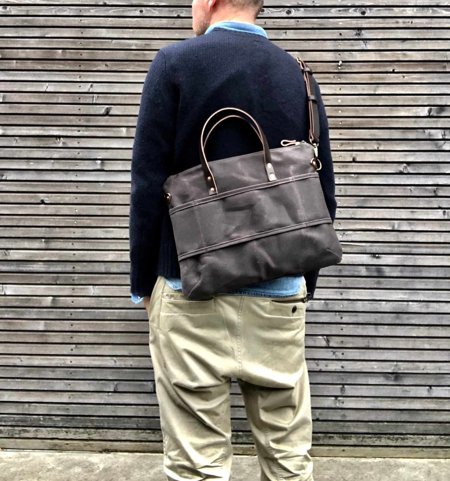Image of Briefcase / Satchel in waxed canvas and leather COLLECTION UNISEX