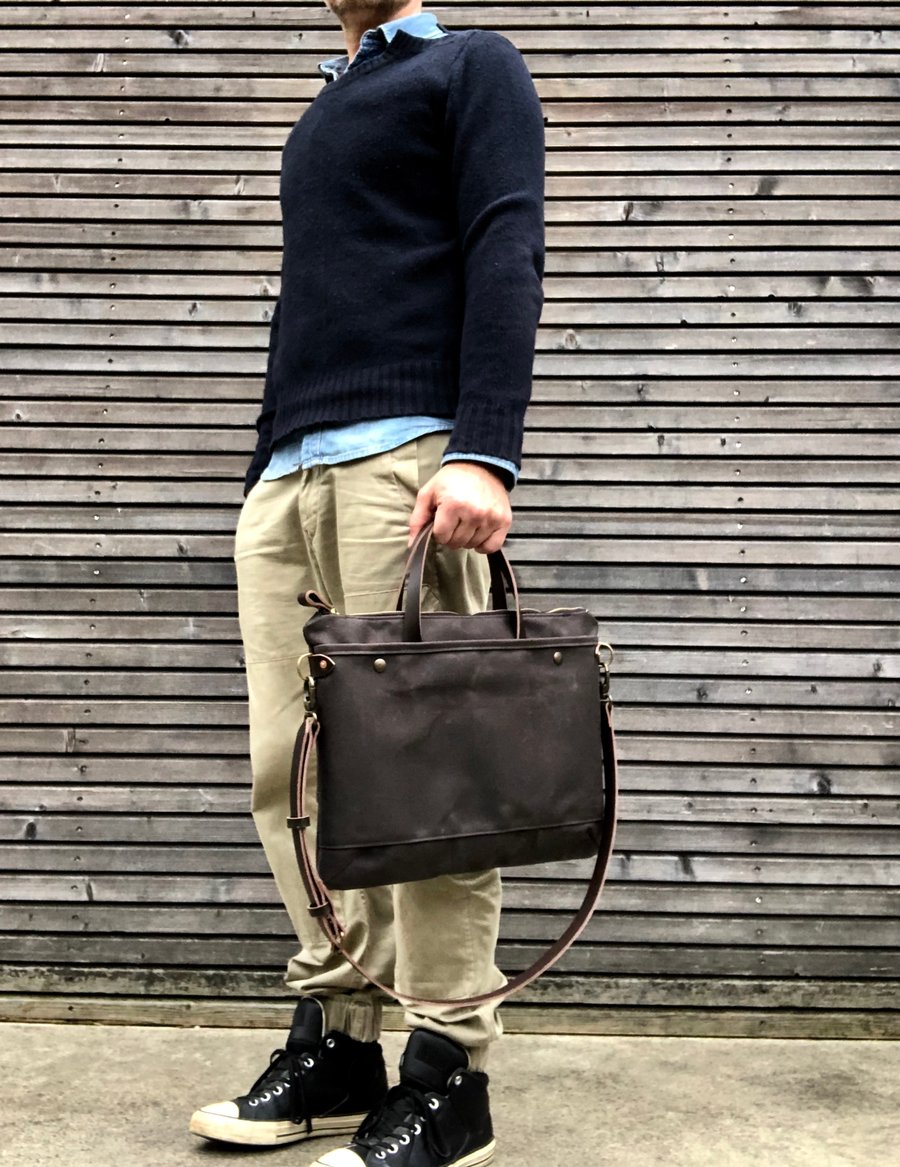 Image of Briefcase / Satchel in waxed canvas and leather COLLECTION UNISEX
