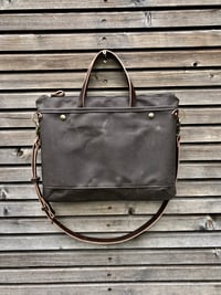 Image 2 of Briefcase / Satchel in waxed canvas and leather COLLECTION UNISEX