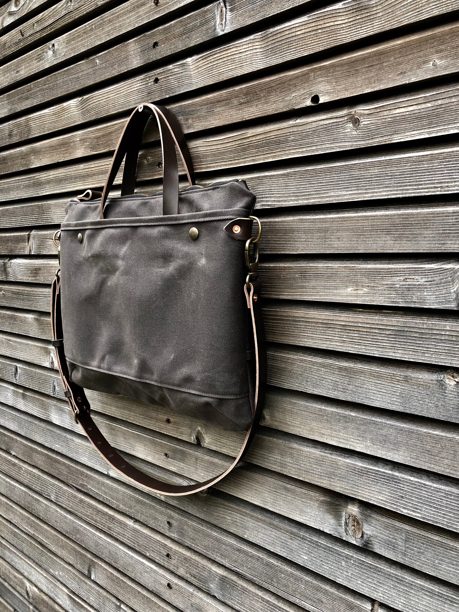 Image of Briefcase / Satchel in waxed canvas and leather COLLECTION UNISEX
