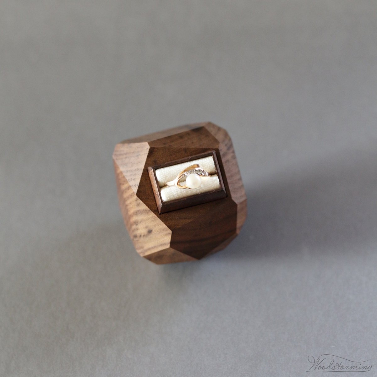 Woodstorming — Ring bearer box - wooden wedding ring box - large faceted  ring box with a drawer by Woodstorming