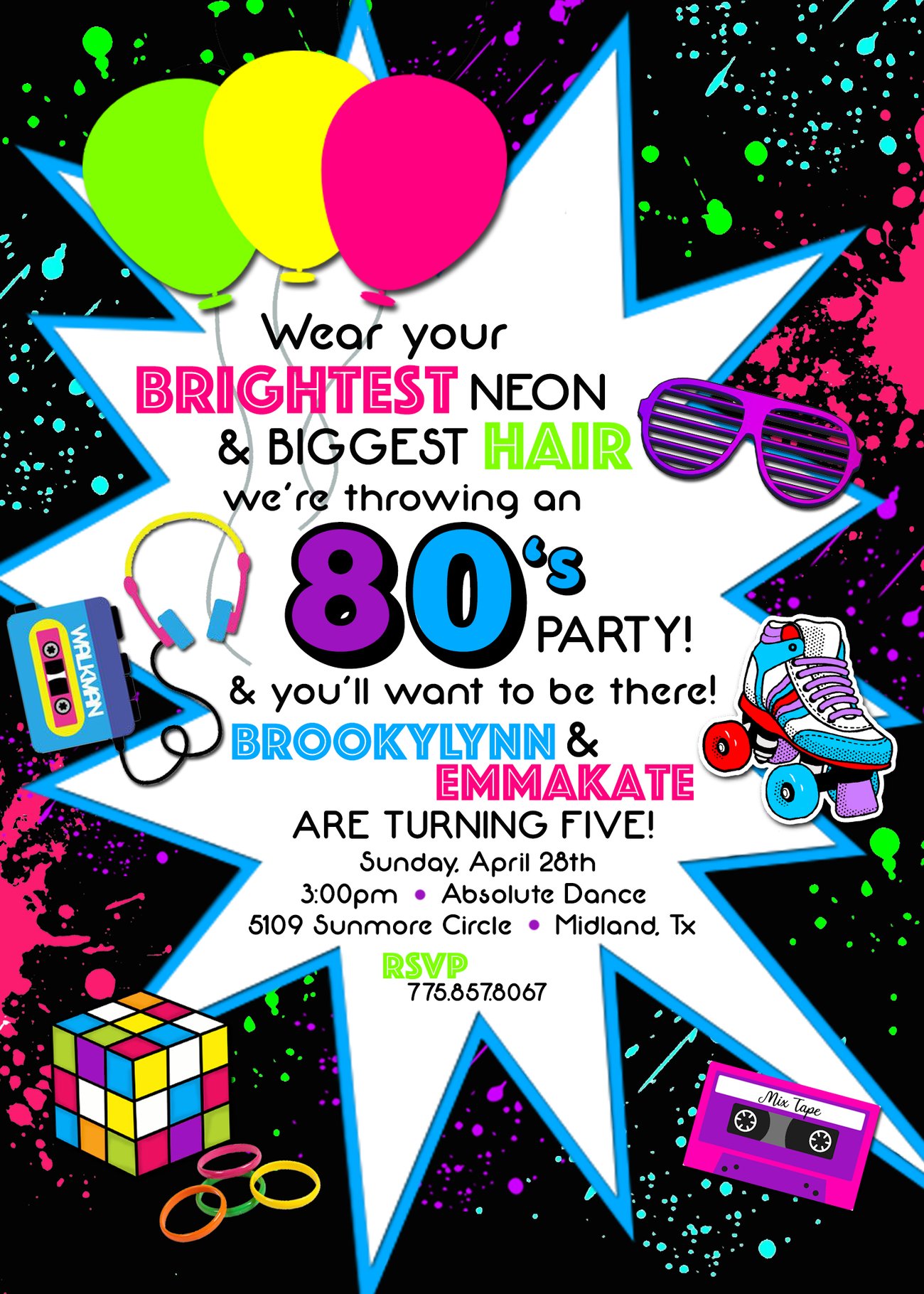 Neon 80s Party Invitation & Chalkboards | Paper Fox Prints