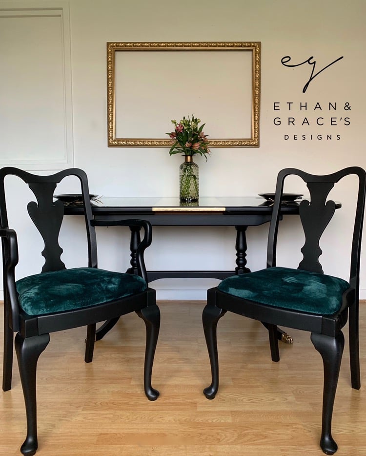 Image of Black & Gold dining table with 6 chairs