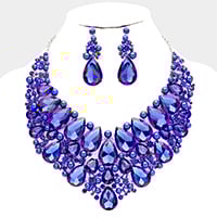 Rhodium, Sapphire Crystal Teardrop Pearl Necklace Set