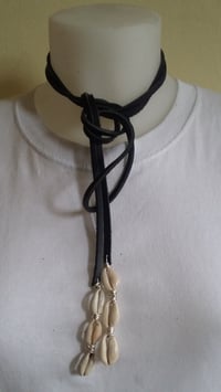 Image 1 of Multi-Wear Leather/Cowrie Shell Lariat Necklace 