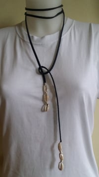 Image 3 of Multi-Wear Leather/Cowrie Shell Lariat Necklace 