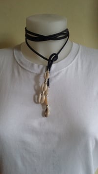 Image 4 of Multi-Wear Leather/Cowrie Shell Lariat Necklace 