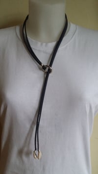 Image 1 of Leather Metal Looped Lariat With Cowrie Shell Pendant