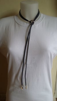 Image 2 of Leather Metal Looped Lariat With Cowrie Shell Pendant