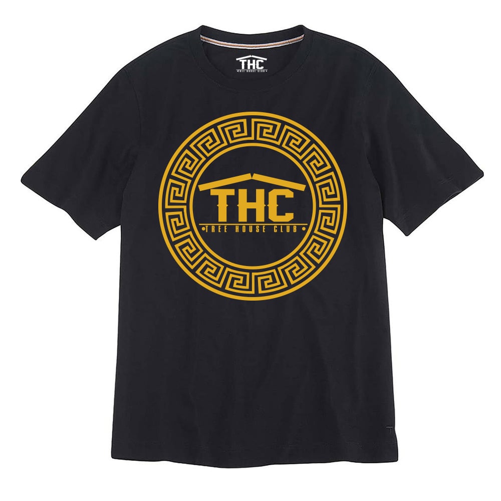 Image of Gold THC pattern t shirt 