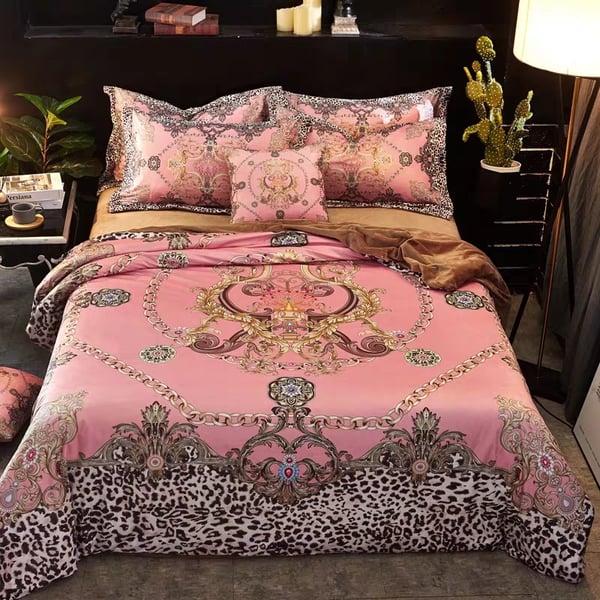 Image of Luxurious pink and mocha bedding set