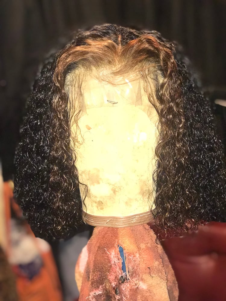 Image of Custom  closure wig unit black  hand made 